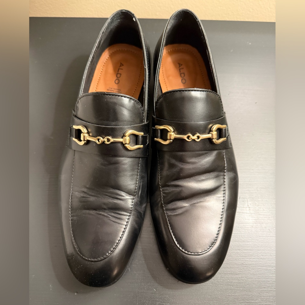 Aldo Men's Black Loafers with Gold Accent 10.5D
